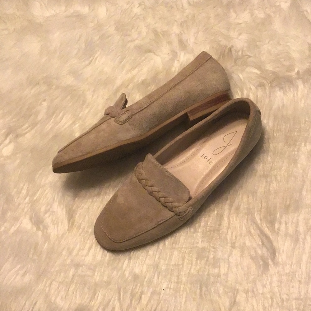 JOIE Tan Suede Leather Braided Flat Loafer Size 6.5M Neutral Classic Minimalist